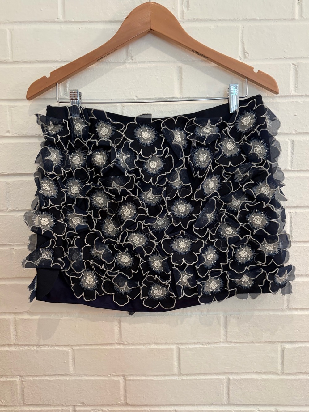 Vanessa Bruno Navy Blue Skirt Flower Appliqué